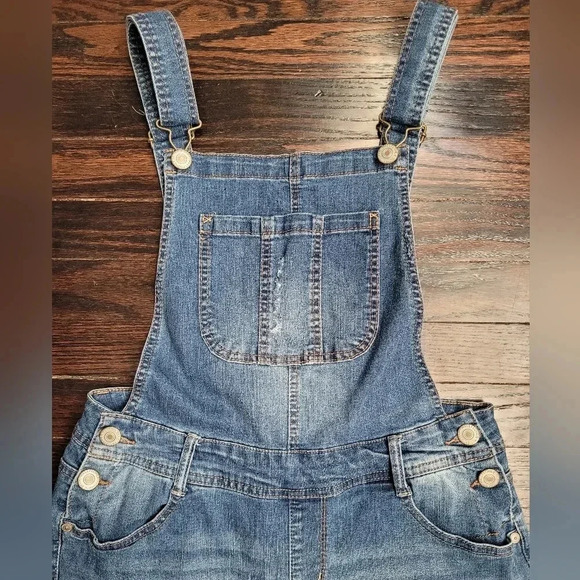 UPCYCLED distressed embroidered blue jean denim BOHO maxi skirt overalls bibs, L - Picture 4 of 16